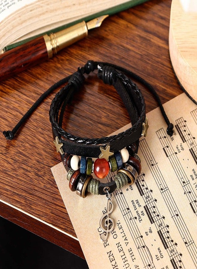 JOLYEAK Fairy Grunge Bracelet,Leather Music Bracelet,Punk Bohemian Bracelets,Hippie Aesthetic Cuff Wrap Leather Bracelets for Women Men - Image 5